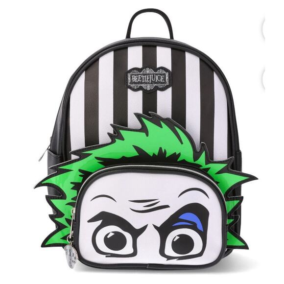 Beetlejuice It's Show Time Women's Mini Backpack 10.5" Faux Leather Black Green - Picture 2 of 4
